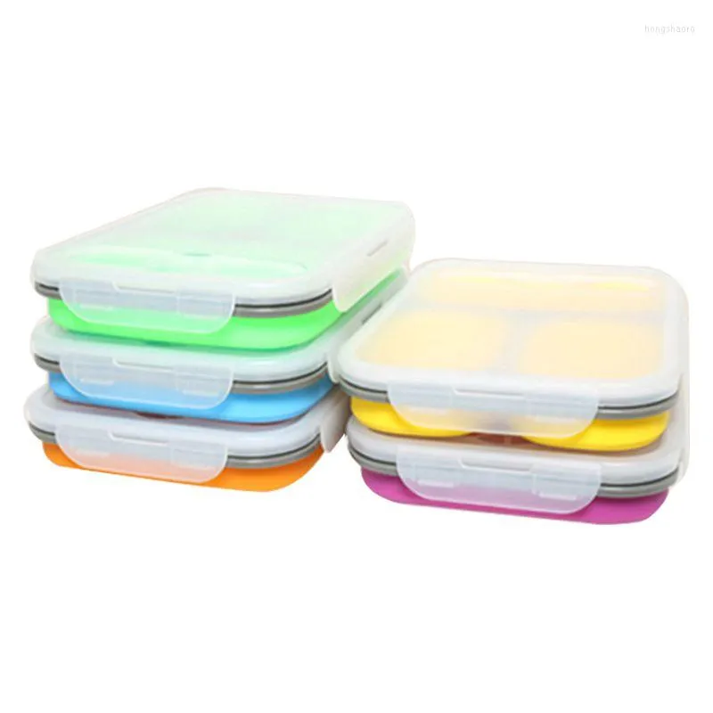 Set di stoviglie HF 1100ml Contenitore per il pranzo portatile pieghevole in silicone Ciotola di grande capacità Contenitore per il pranzo pieghevole Bento Eco-Friendly