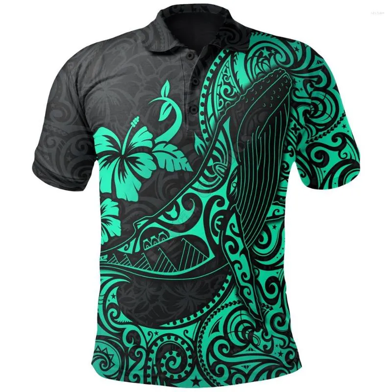T-shirt da uomo Polinesiana Hawaii Polo Turchese Humpback Whale T-shirt estiva manica corta da uomo stampata 3D 01