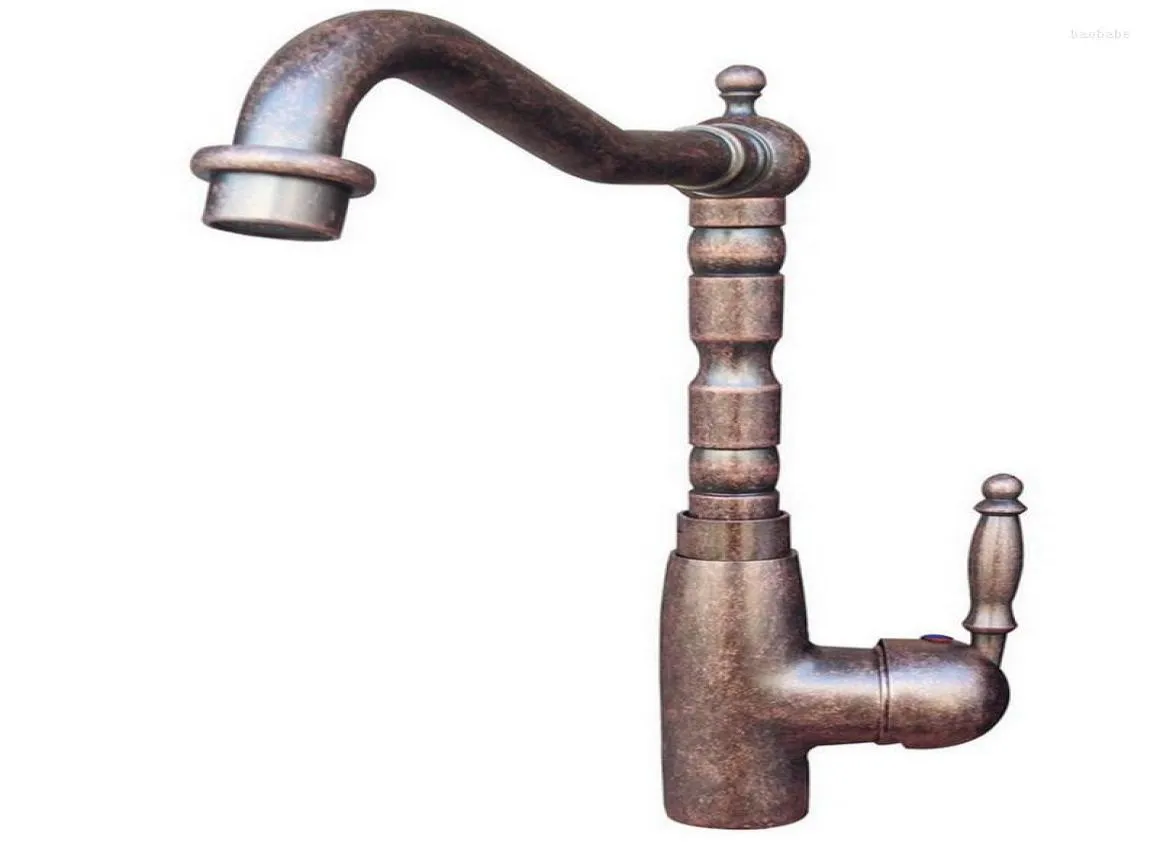 Bathroom Sink Faucets Vintage Antique Rome Red Copper Brass Single Handle Lever Kitchen Bar Swivel Faucet Basin Mixer Tap Ann0172021739