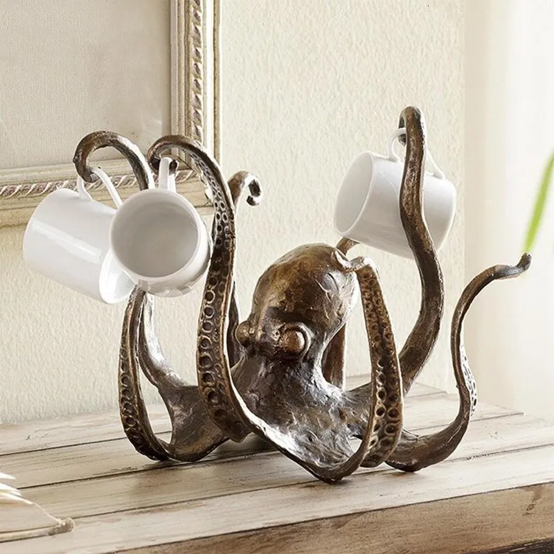 Andere woninginrichting Octopus Mokhouder Tea Cup Holder Grote decoratieve hars Octopus Tafel Topper Standbeeld Desktop Home Decoratie Drop 230417