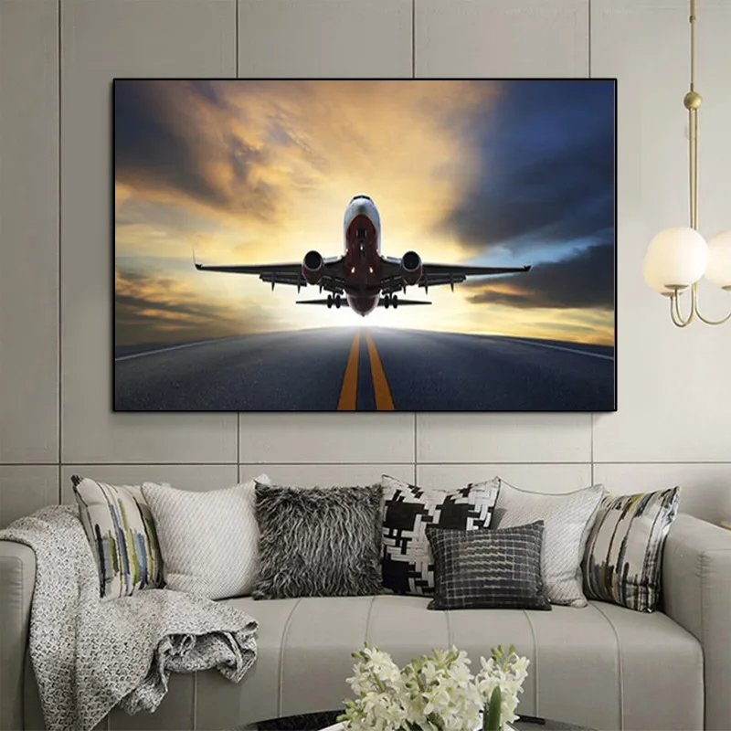 Landscape Sunset Airplane Canvas Print Wall Art Pictures Modern Home Decor for Living Room Print Posters Painting Cuadros