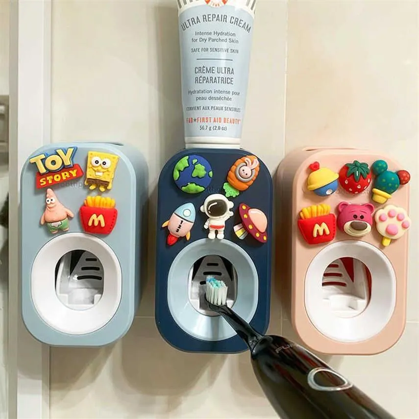 Dispensador automático de pasta de dente para crianças, espremedor para crianças, suporte de escova de dentes de desenho animado doméstico, acessórios de banheiro 210709304h