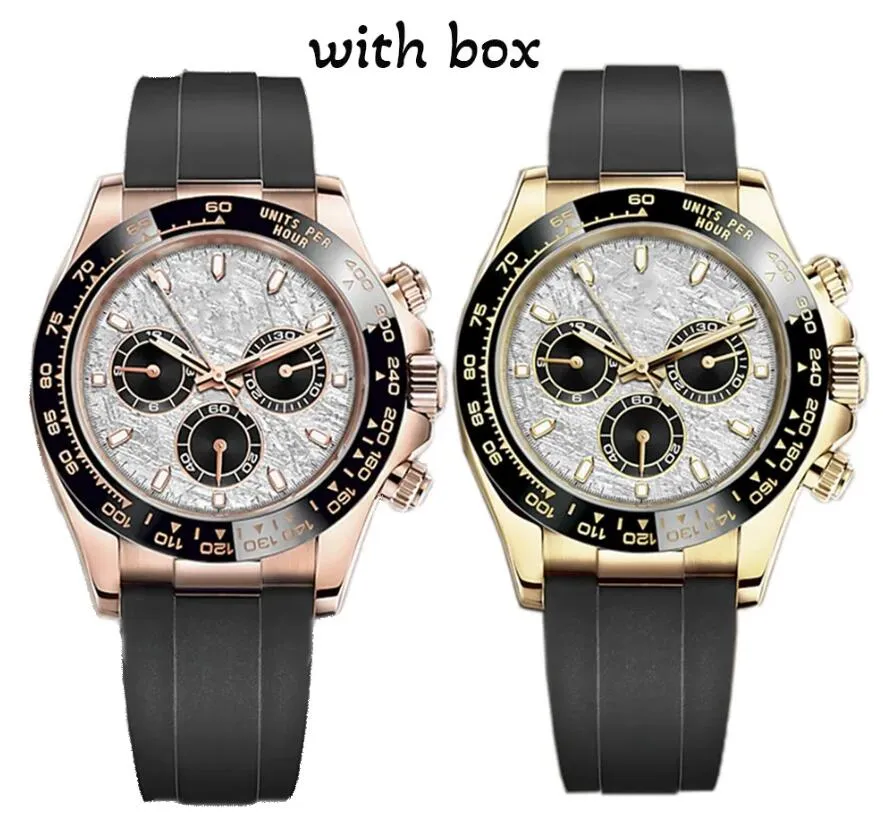 Mens Classic Watches 40mm 다이얼 마스터 자동 시계 상자 모델 기계식 시계 라운드 고무 스트랩 손목 시계 사파이어 시계 크리스마스