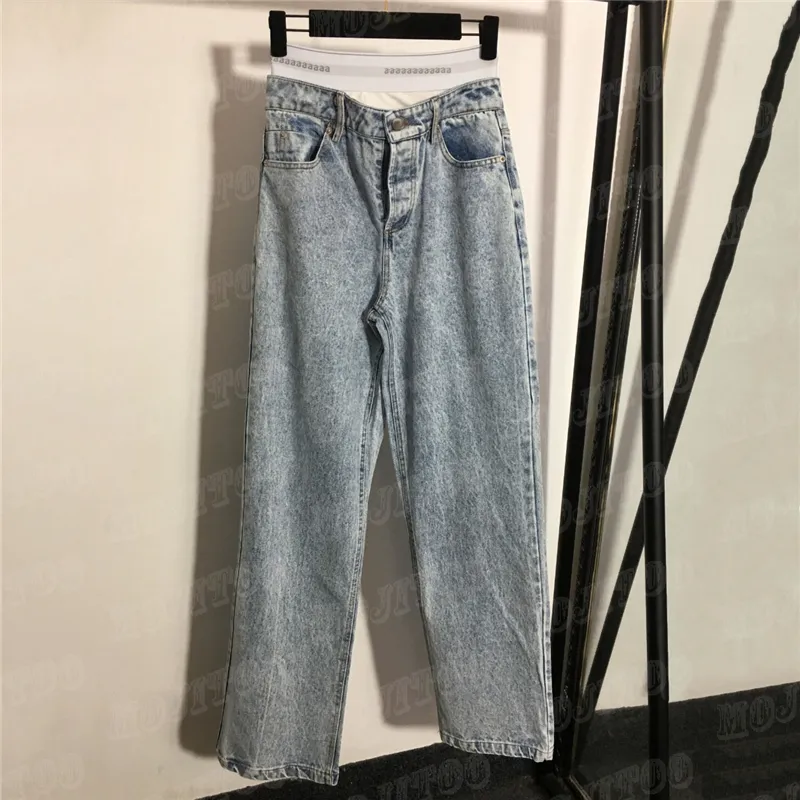 Pantalons de créateurs Femmes Jeans Lettre Sangle Taille élastique Pantalon d'épissure Mode Taille haute Jean Vêtements