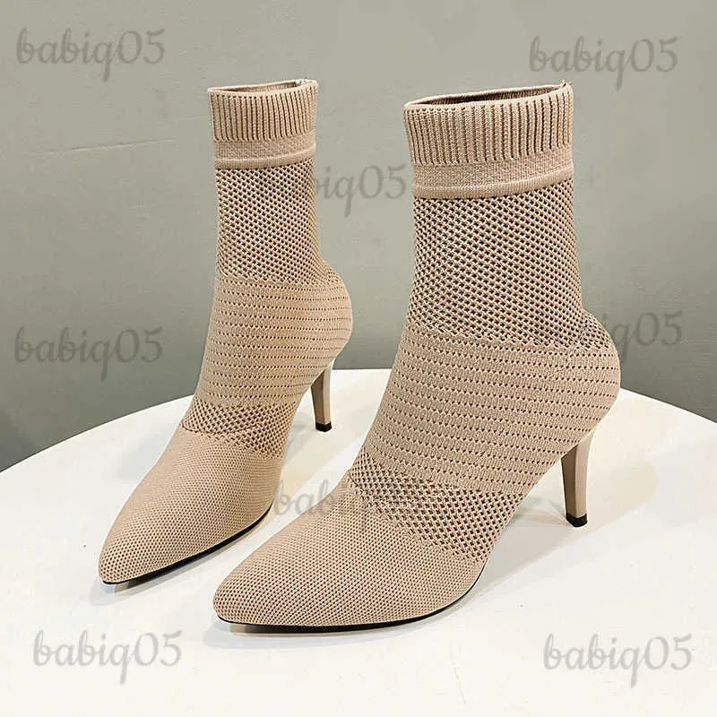 Boots Sexy Sock Boots Knitting Stretch Boots High Heels for Women Fashion Shoes 2023 Spring Autumn Ankle Boots Female Size 42 Chelsea T231117