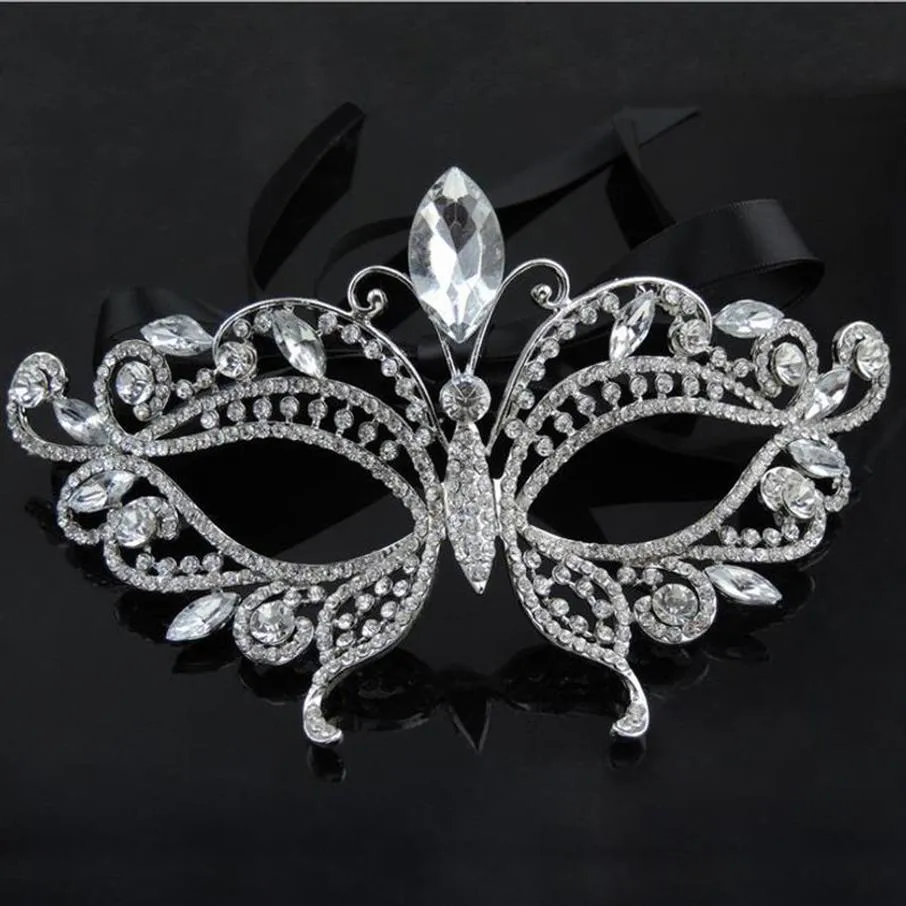 2017 tom de prata veneziano nupcial masquerade strass cristal máscara de olho halloween fantasia vestido bola festa mask250z