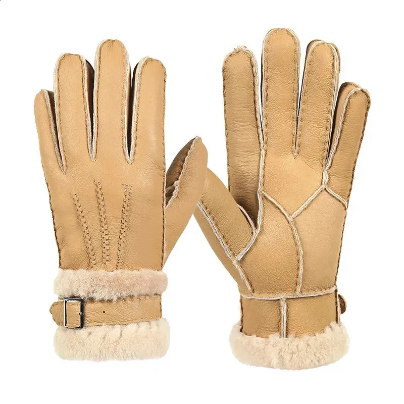 Fem fingrar handskar 100% fårskinn vintermitten