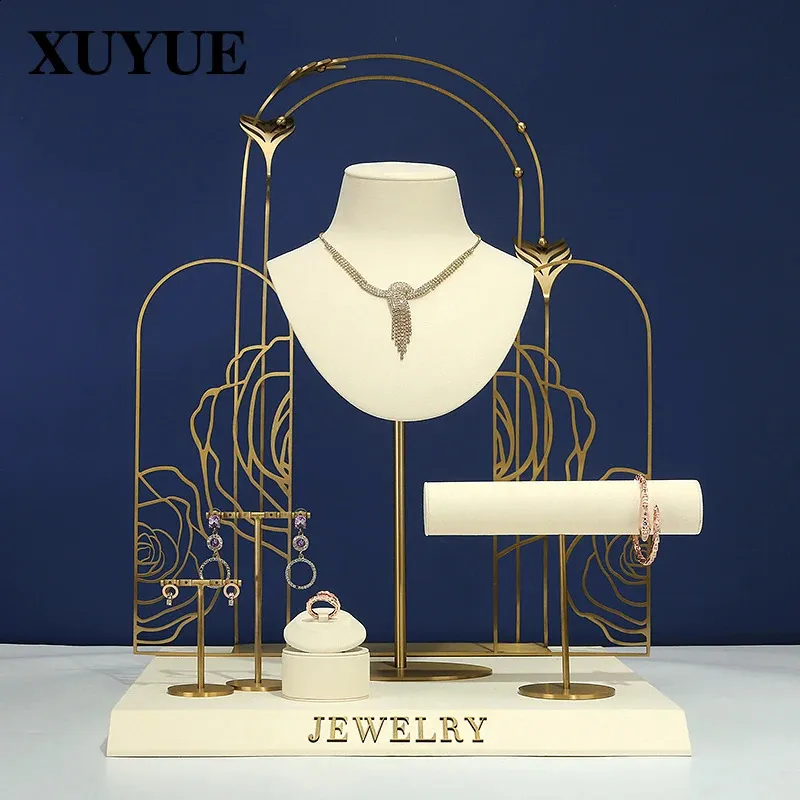 Jewelry Boxes Jewelry window display props high-grade metal necklace display stand earrings ring bracelet jewelry display stand 231116