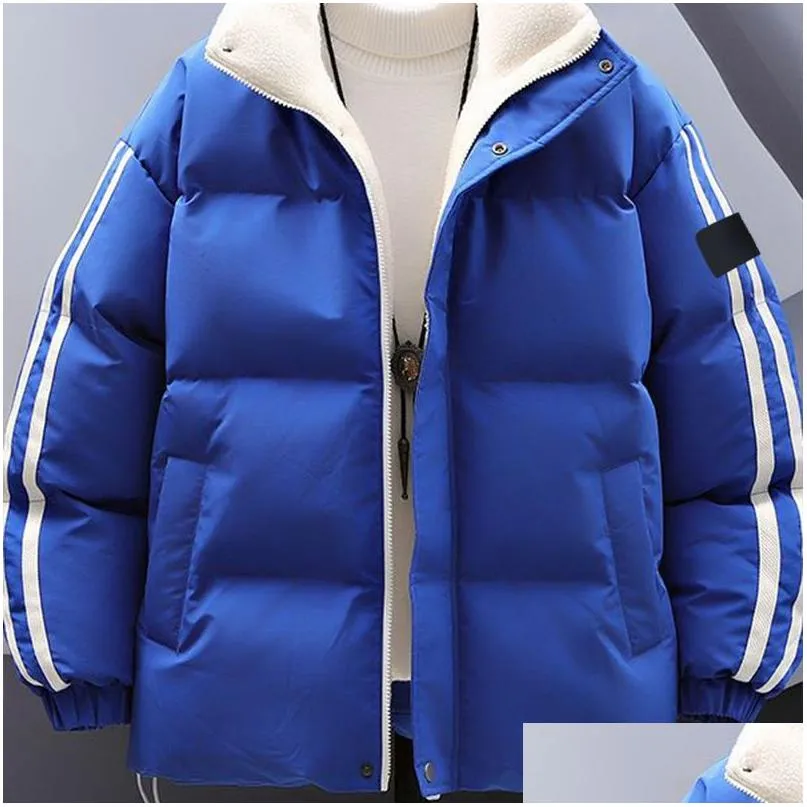 Vestes pour hommes Mode Manteau rembourré en coton Hommes Nouveau Simple Japonais Frais Trois Rayures Épaisses Veste À Capuche Amoureux Casual Colla Debout Dhbki