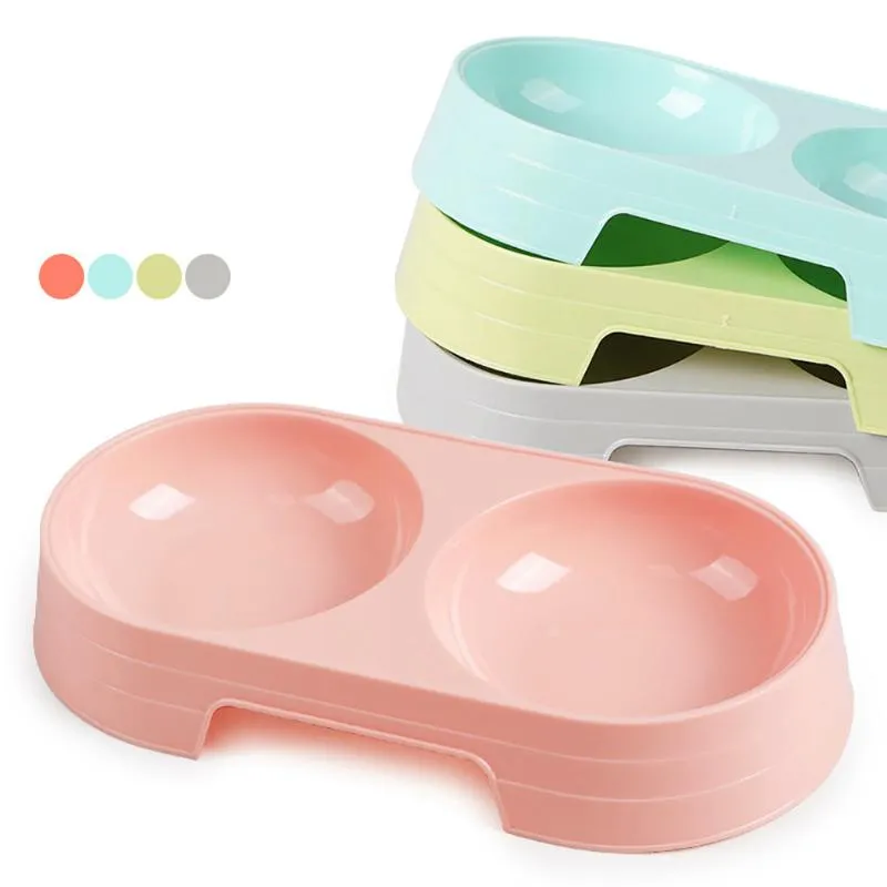 Cat Bowls & Feeders Plastic Pet Bowl Easy To Clean Double-Bowl Food Dog And Water Accessories