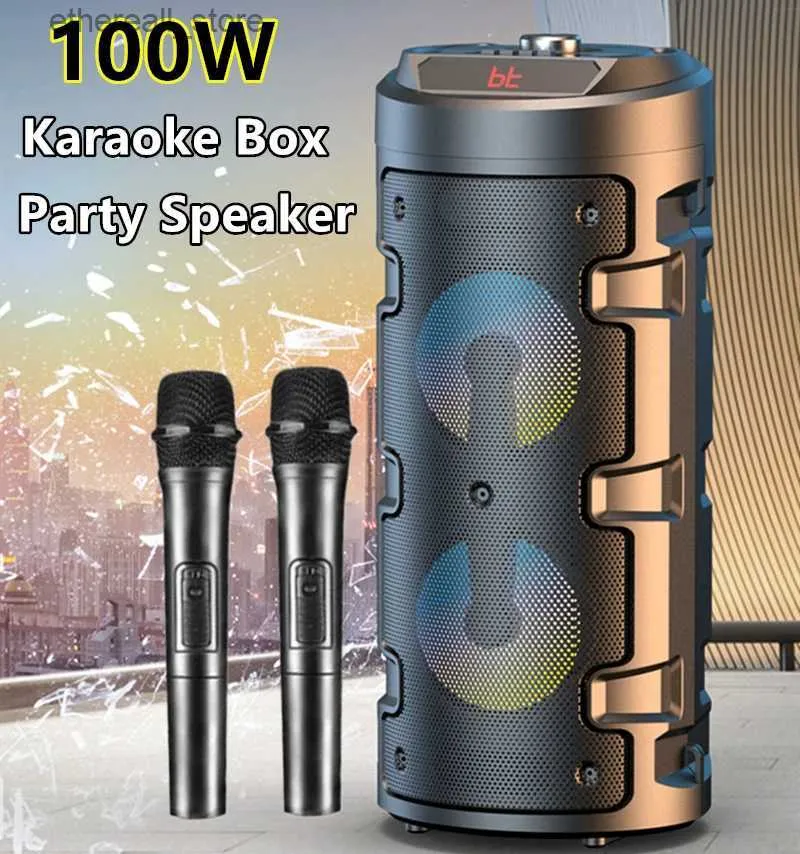 Mobiltelefonhögtalare utomhus 100W Bluetooth Subwoofer LED Light Trolley Box U Disk Sound Box Wireless Party Högtalare Portable Mobile KTV -högtalare Q231117