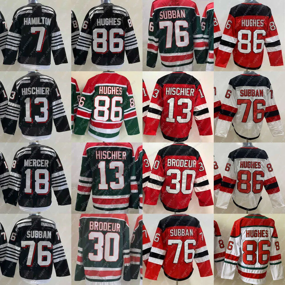 13 Nico Hischier Jersey 7 Dougie Hamilton 30 Martin Brodeur 76 Pk Subban 86 Jack Hughes 18 Dawson Mercer Hockey''nhl '' Maglie retrò verde retrò