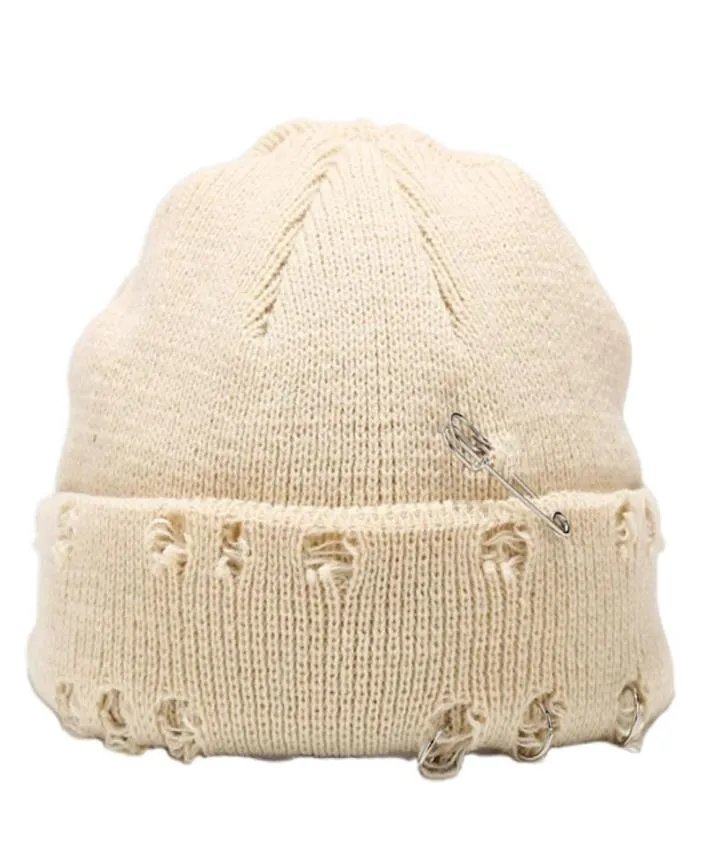 Winter Knit Distressed Docker Beanie With Pin Trawler Beanies Ripped Melon Hat Roll up Edge Skullcap for Men Women2854119