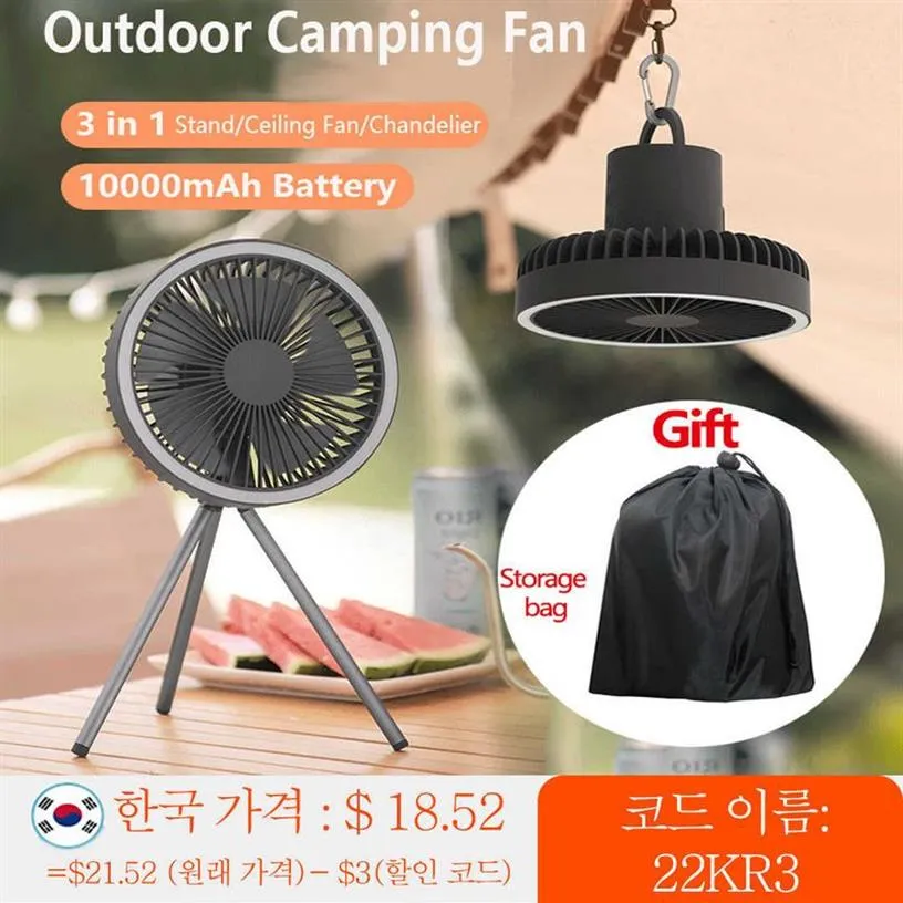Space Heaters 10000mAh USB Tripod Camping Fan With Power Bank Light