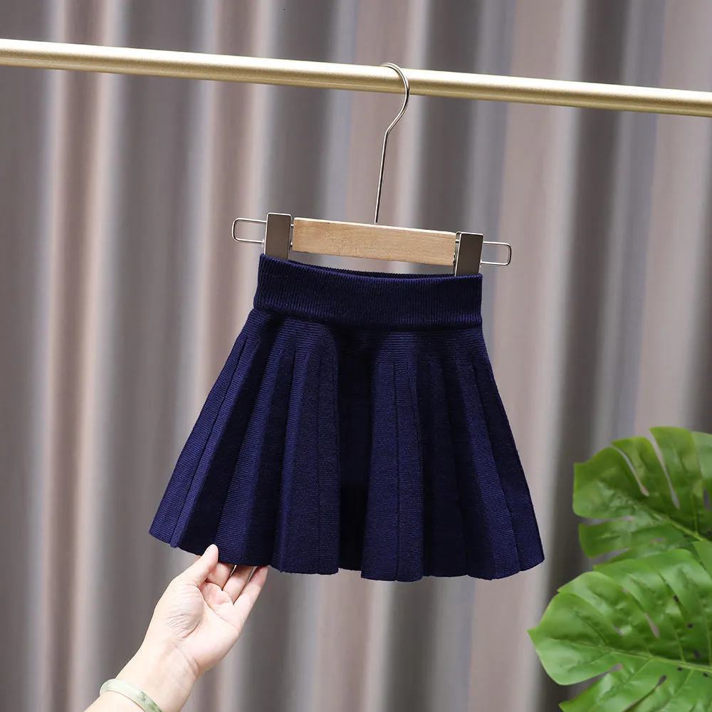 Girls Knitted Pleated Red Pleated Mini Skirt Autumn Winter