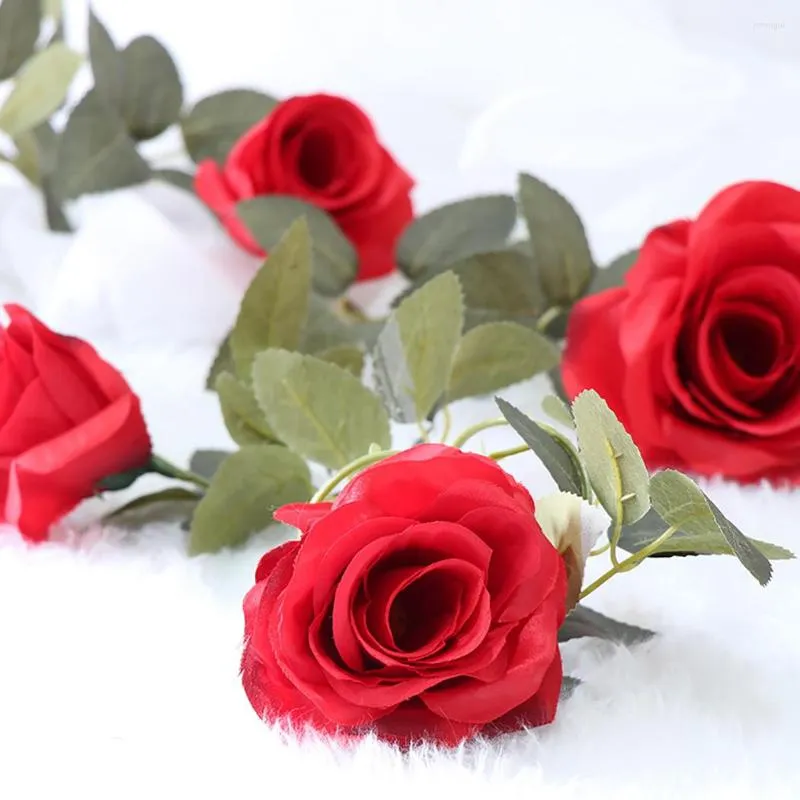 Dekoratif Çiçekler 2m Yapay Kırmızı Gül Çiçek Sarmaşık Vine Düğün Dekoru Gerçek Touch İpek İpek İpek İpek İpek Strey Strey Strey Strey, ev asılı çelenk için yapraklar
