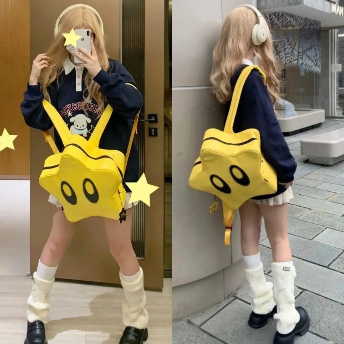 Sacos de compras Big Eyes Star Backpack Coreano Spicy Girl Y2K Cute Fashion Bag Student Schoolbag Mulheres Kawaii Impermeável Crianças Viajando Mochila 231116