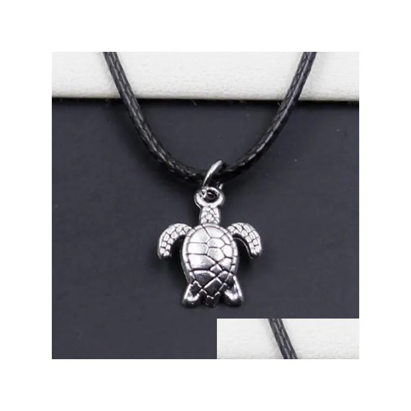 Pendant Necklaces Ship 20Pcs/Lot Antique Sier Turtle Tortoise Sea Choker Charms Black Leather Necklace Diy Drop Delivery Dhgarden Dhy84