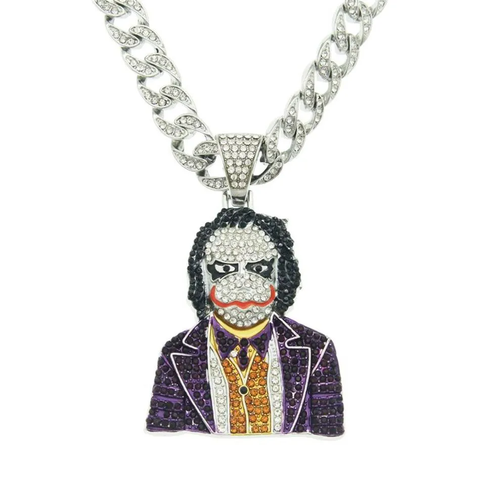 Pendant Necklaces Men Women Hip Hop Iced Out Bling Clown Necklace With 11mm Miami Cuban Chain HipHop Fashion Charm Jewelry223Z