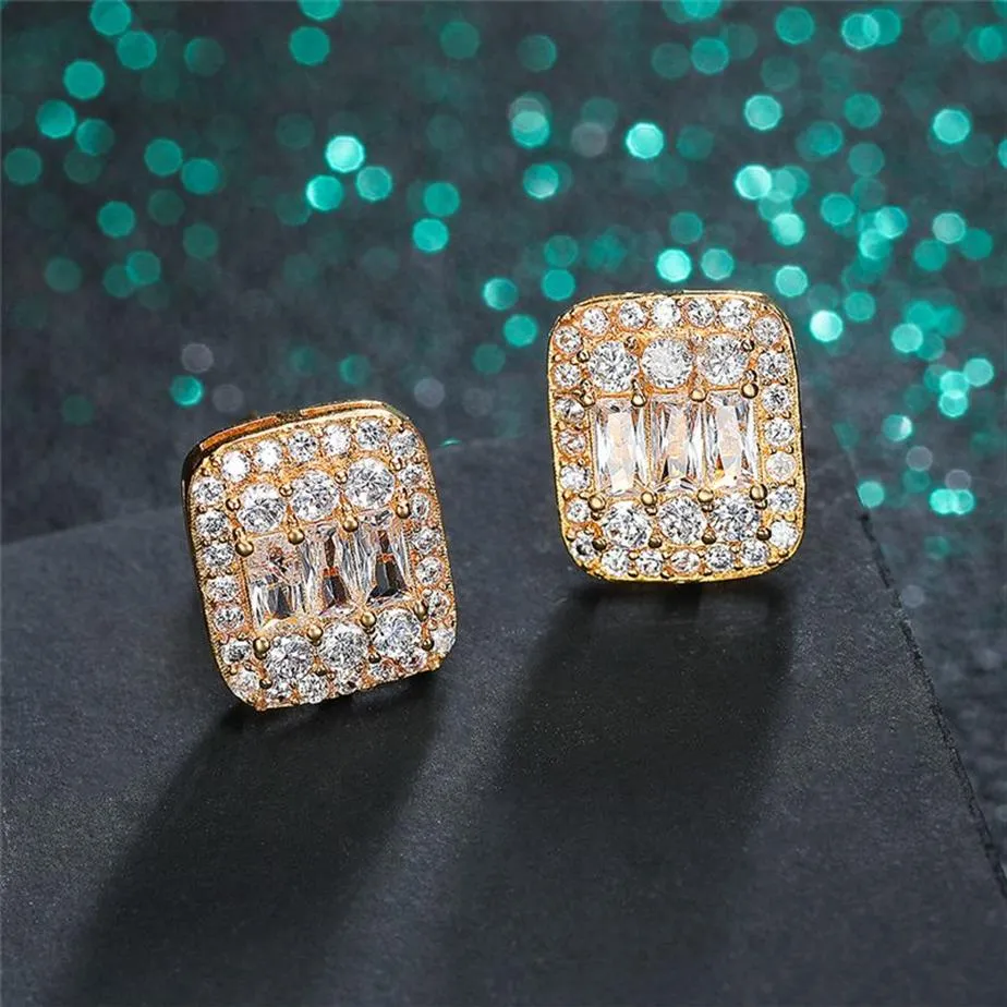 Gold Silver Colors Iced out CZ Premium Diamond Cluster Zirconia Cubic Stud Earrings for Men Women Hip Hop Jewelry1727