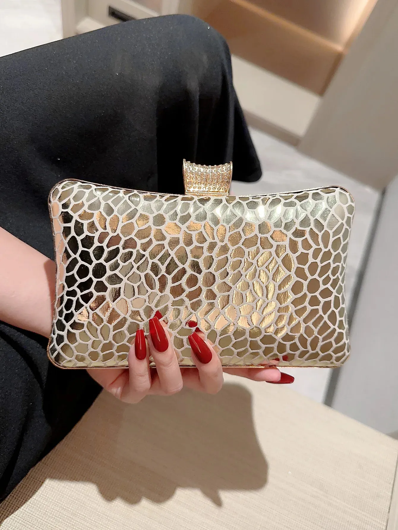 Evening Bags Stone Skin Evening Bags Gold Leather Wedding Dinner Wallets Party Banquet Bags With Chain Mini Purse Drop 231117