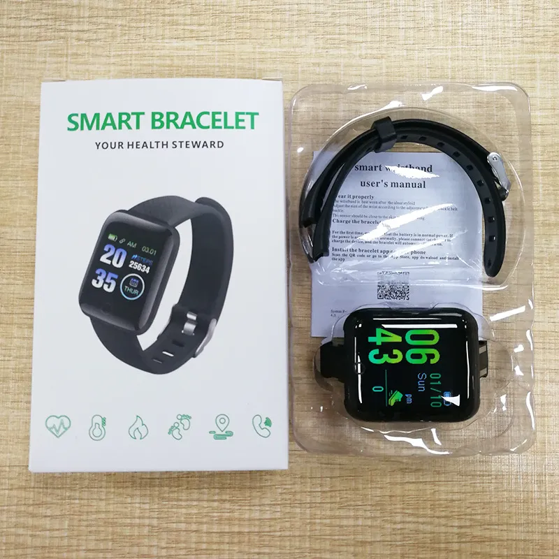 116 Plus Akıllı Bileklik Mesaj Hatırlatma Renkli Ekran Spor Smartwatch 1.44 inç D13 Büyük Ekran Hediye Ambalajı DHL Teslimat