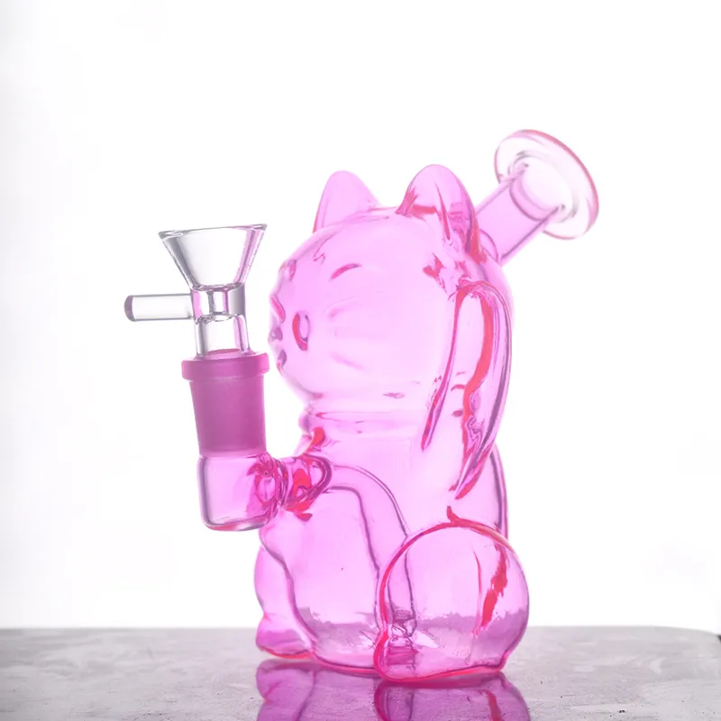 Design créatif Maneki Neko Hookahs Pipes en verre Bong Heady Mini bongs Dab Rigs Petit Bubbler Beaker recycler la plate-forme pétrolière avec un tuyau de brûleur à mazout en verre mâle et un bol à tabac