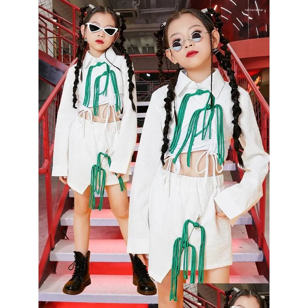 Abbigliamento da palcoscenico Ragazze Sfilata Costumi Bambini Hip-Hop Street Dance Bianco Verde Abito ampio Jazz Rave Abbigliamento Dqs14480 Drop Delivery Ap Dhwpk