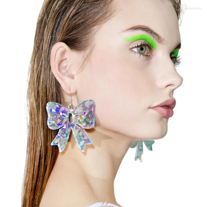 Stud Earrings Night Club Korean Shiny Butterfly Bowknot Acrylic Laser Film Earring Women Fashion Buterfly Pendientes Big Long