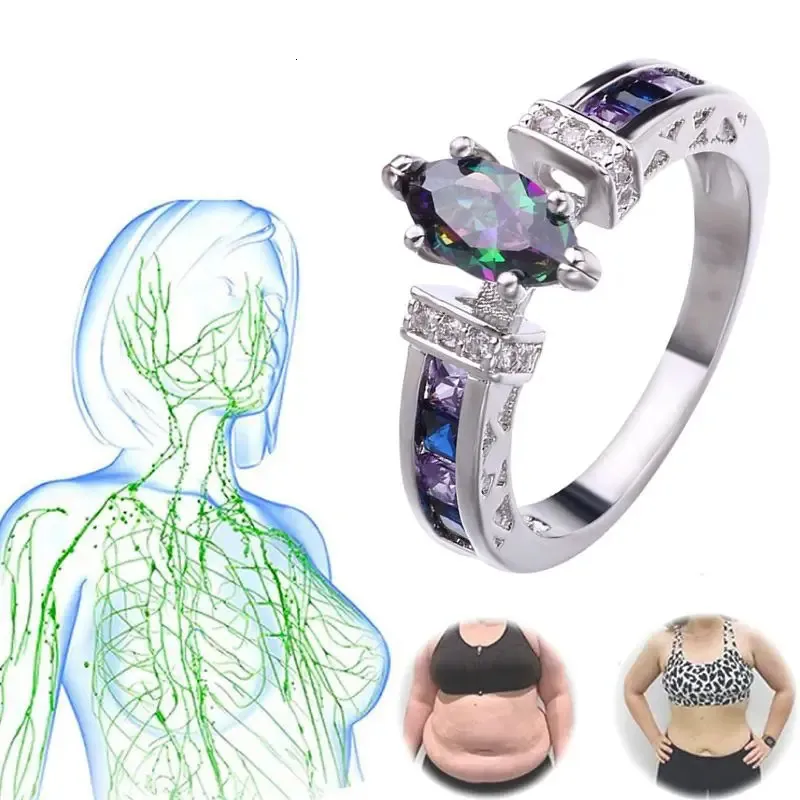 Bague Solitaire femmes Torina cristal Quartz Ionix thérapie pour perte de poids Drainage lymphatique anneaux magnétiques 231117