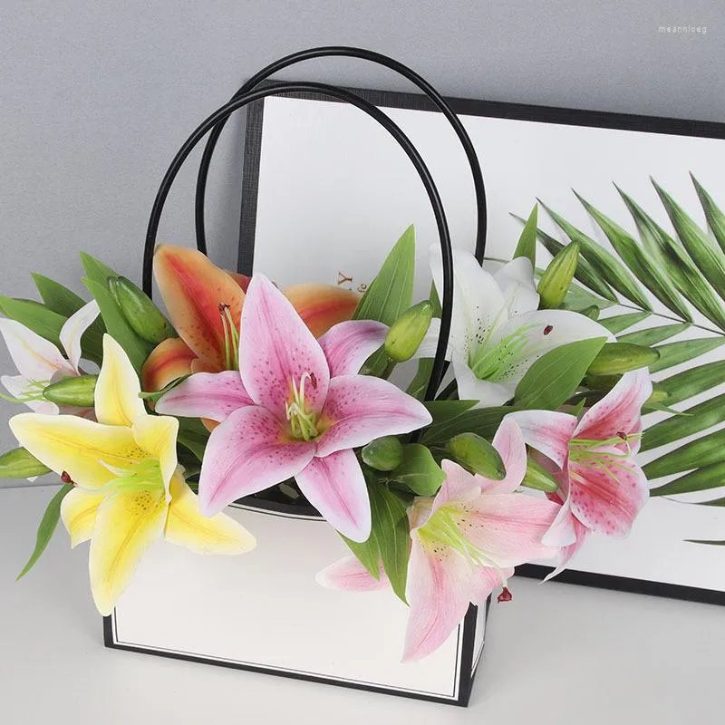 Fleurs décoratives lys 3D soie artificielle pour la décoration de la maison Bouquet de mariage mariée haute qualité Faux fleur Faux salon