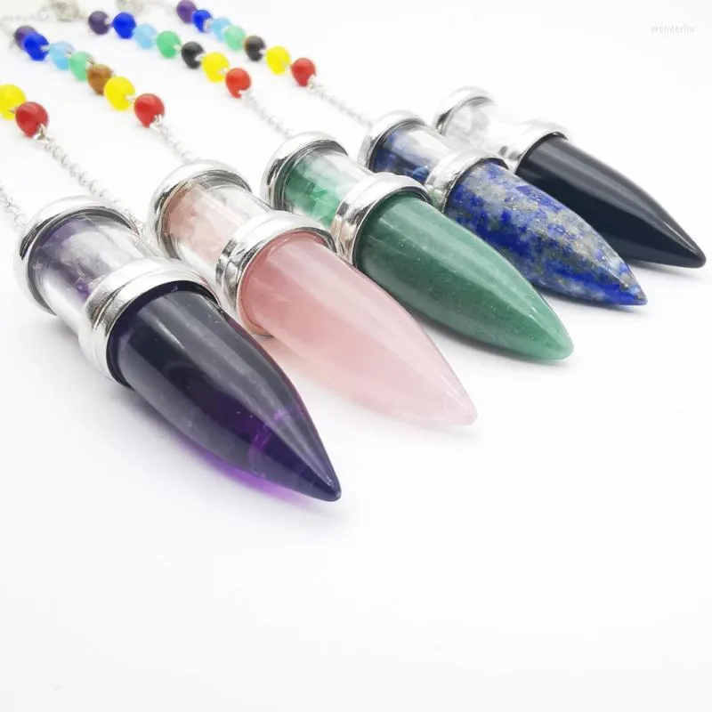 Hangende kettingen 52x16mm obsidiaan amethists lapis opaal heldere kristallen stenen kegel dronken genezing chakra amulet pendulum 1 phc