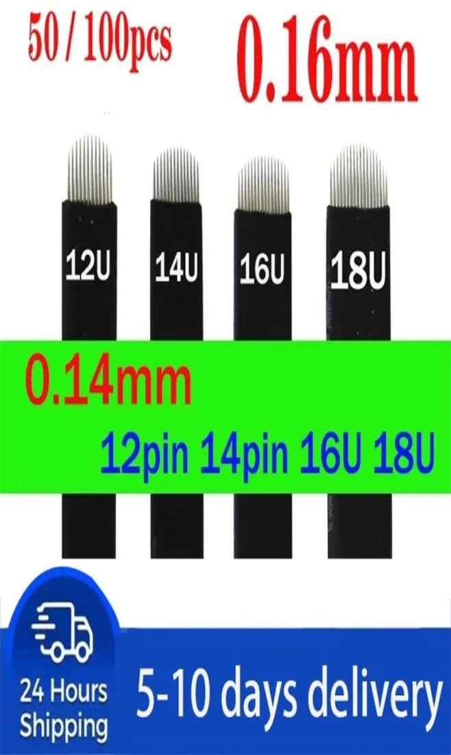 50100 pz NANO Nero 016mm U Shape 12U 14U 16U 18U Aghi per Microblading per Forniture per Trucco Permanente Lame manuali per sopracciglia 2207189578260