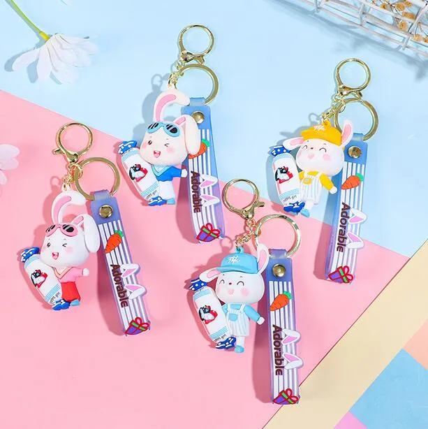 19 -stijl Cartoon Design Key Rings Boy en Girl Animal Keychains hoogwaardige rubberen metalen auto Backpack Konijn Pendant Keychain Children Toy Gift Sieraden Accessoires