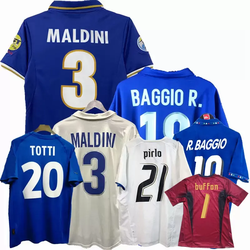 Retro Classic Italy Soccer Jerseys 1990 1994 1996 1998 2000 2006 2012 20 21 Italia Maldini R.Baggio Rossitto Nesta Albertini Del Piero Balotelli Football Shirt