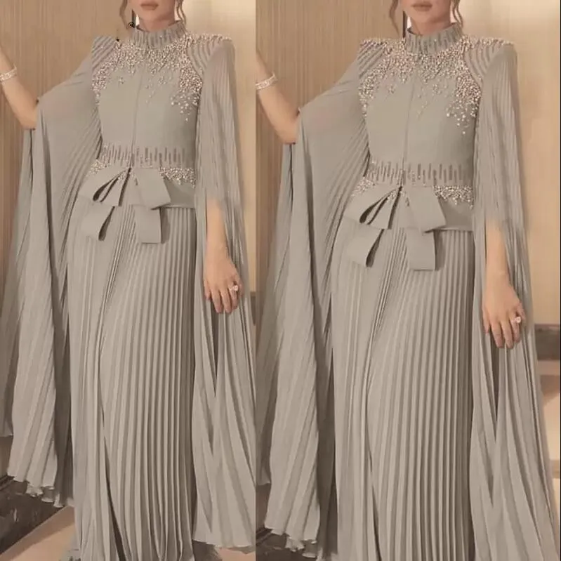 Black Diamond  Caple Sleeves Chiffon Evening Dress Dubai Design High Neck  Gowns 2025 LA60718 main image 0
