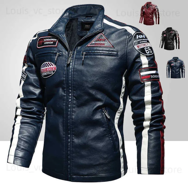 Jaquetas masculinas Mens Vintage Jaqueta de Motocicleta 2022 Homens Moda Nova Jaqueta de Couro de Motociclista Masculino Bordado Bomber Casaco de Inverno Fleece Pu Overcoat T231117