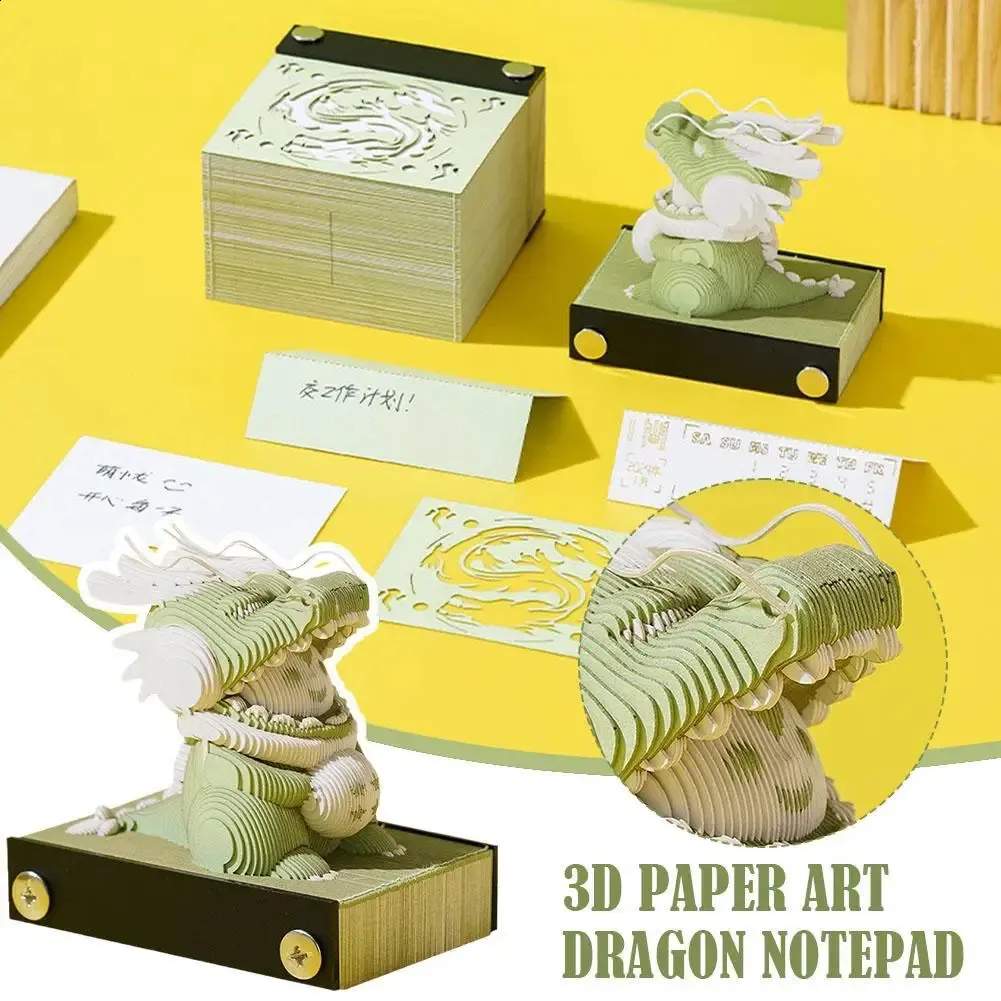 Vases bloc bloc-notes 3D calendrier artistique 2024 bloc-notes Dragon mignon Kawaii blocs de notes autocollantes papier sculpture modèle cadeau 231116