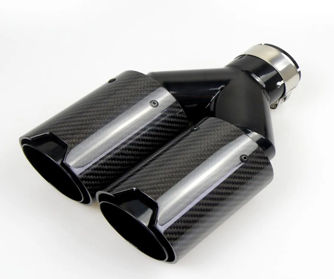 Dual Carbon Fiber Exhaust Pipe Black Stainless Steel Universal End Muffler For BMW4670128 From