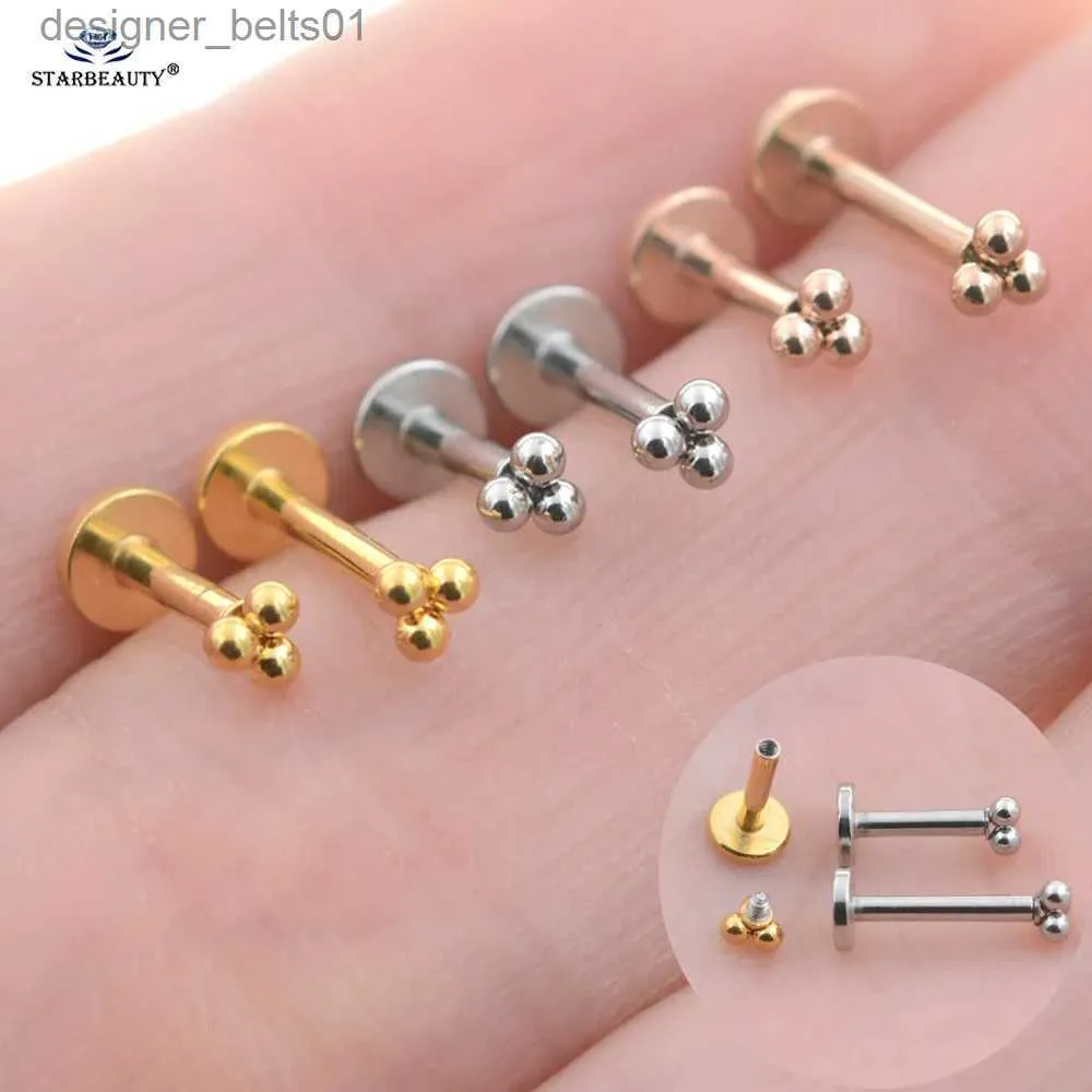 Stud 2pcs 16g barre 2,7 mm trois boules nez anneau boucles d'oreilles femmes labret lèvre oreille piercing hélice tragus cartilage lobe bijouxl231117