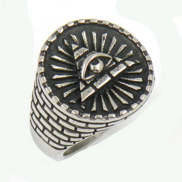 Antik silver rostfritt stål All Seeing Eye of Horus Evil Eye Pyramid Mason Ring Men's Punk Gothic Rings Punk Ancient Jewelry
