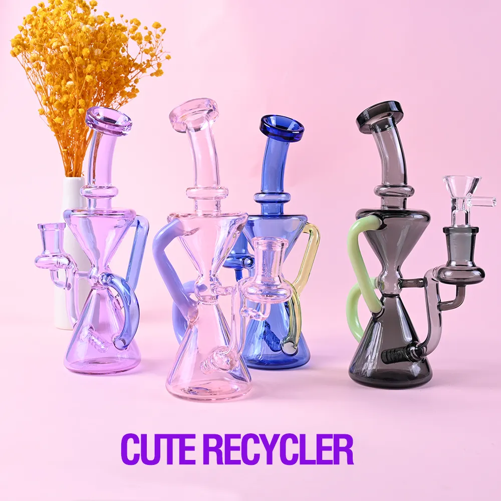 Wholesale Unique 8 Inch Pink Glass Recycler Dab Rig Cute Glass Water Pipe  For Smoking Accessories From Chinabongfactory, $21.18