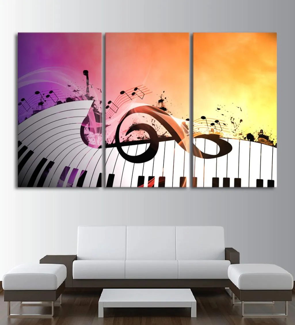 Modern HD Tryckta målningar Abstract Affischer 3 Panel Piano Keys Music Character Home Decoration Wall Art Pictures Canvas7435069