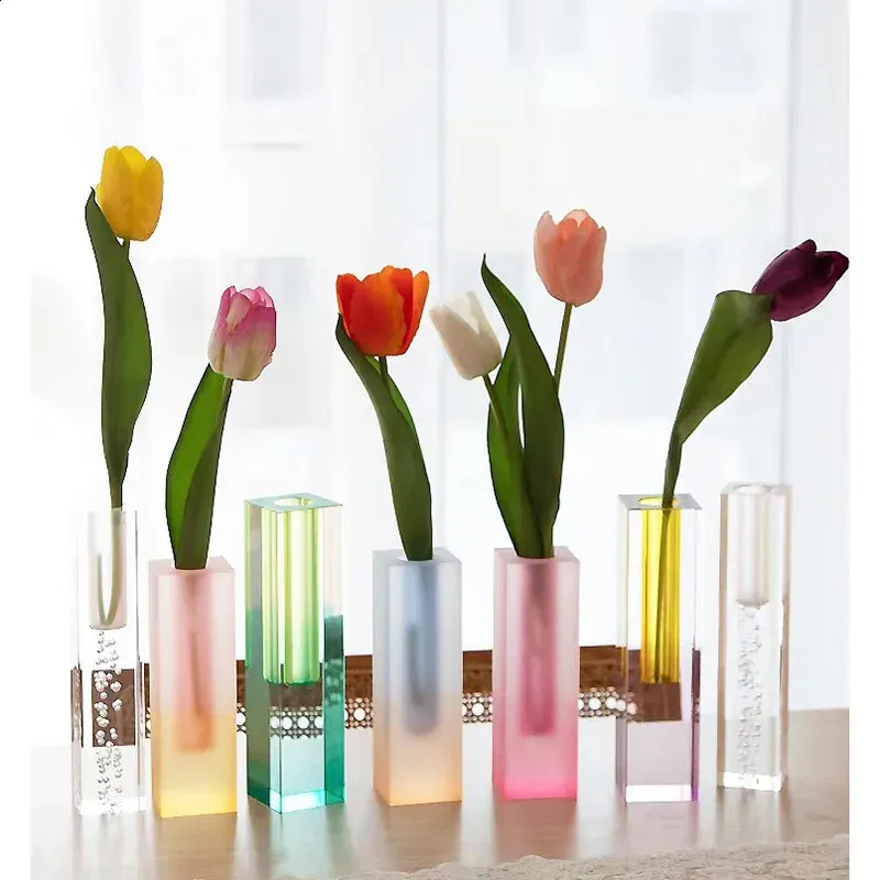 Vases High Quality Wedding Decoration Geometric Vase Living Room Colorful Wedding Tall Flower Vase Cylinder Iridescent Acrylic Vase 231116