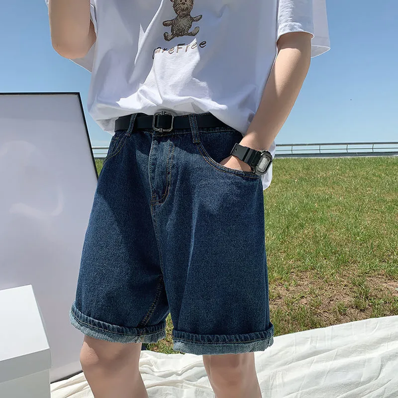 Heren shorts Summer Blue Denim Shorts Men Mode Casual rechte denim shorts Men Streetwear Loose Hip Hop Retro Jeans Shorts M-2XL 230417