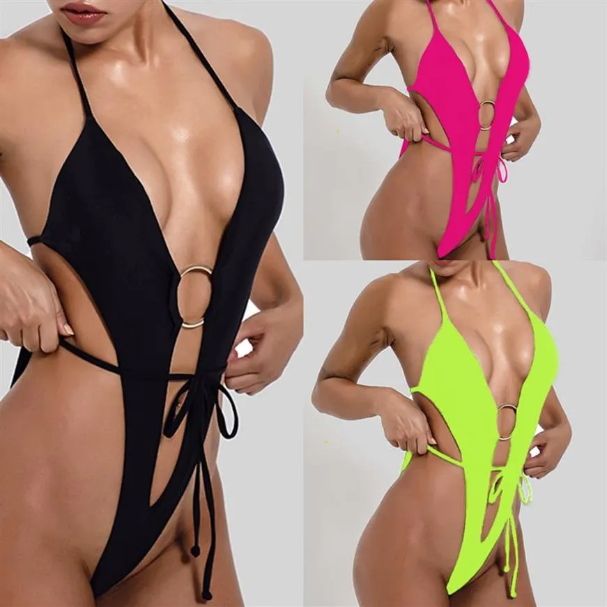 Costumi da bagno femminili sexy 2021 Costumi da bagno estivi Halter Push Up Perizoma Fasciatura Costume intero String Beach Costume da bagno per le donne1833