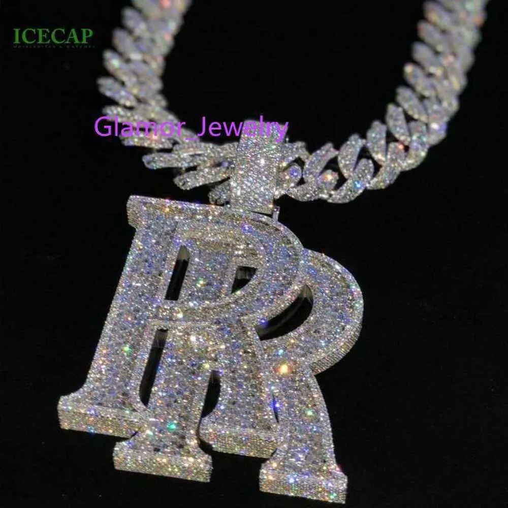Bijoux glacés Moissanite lettres diamants pendentif collier personnalisé pendentif Hip Hop 925 argent pendentif personnalisé