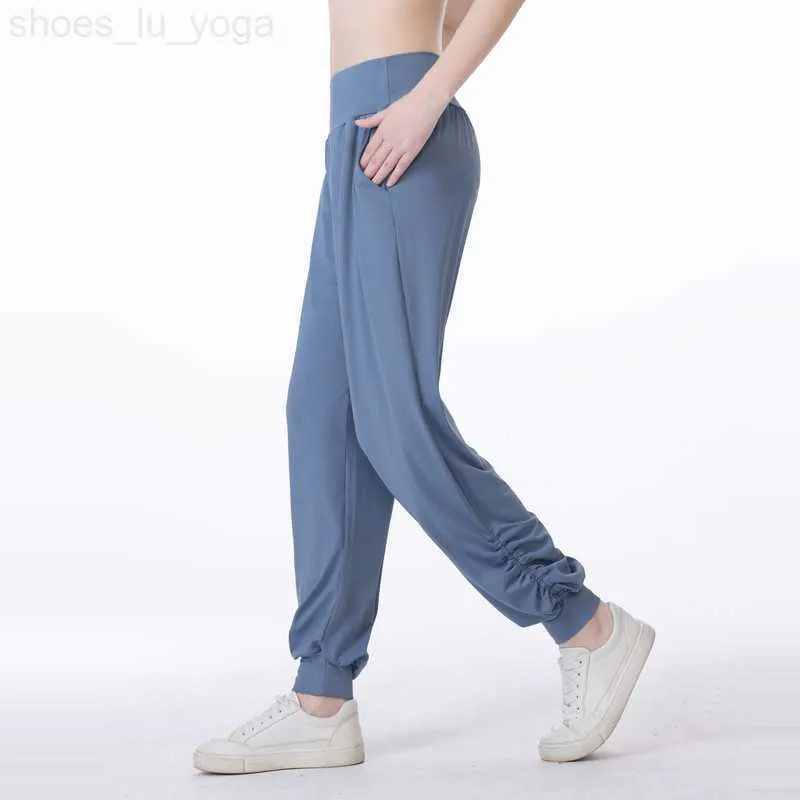 LULL Donne Jogging Yoga Tasche Larghe Jogging Pantaloni Morbidi A Vita Alta Hip Lift Pantaloni Casual Elastici Coulisse Gambe Pantaloni Sportivi