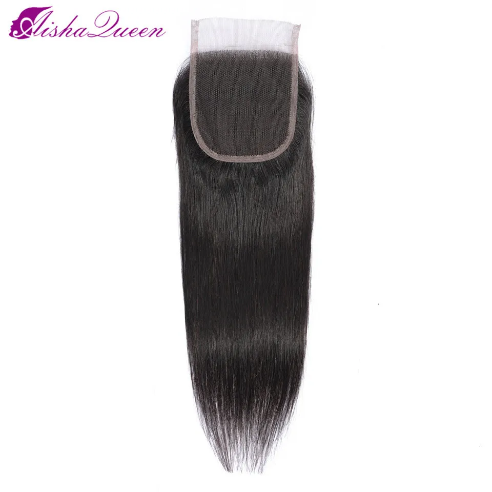 Haarstukken Aisha Queen 4 4 Lace Sluiting Gratis deel Zwitserse medium bruine kleur Sluitingen Non Remy Braziliaans 230417