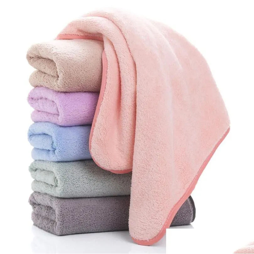 Towel Thickened Absorbent Coral Veet Cut Edge Towels Plain Wash Soft Face Towel For Home Polyester Drop Delivery Home Garden Home Text Dhqjz